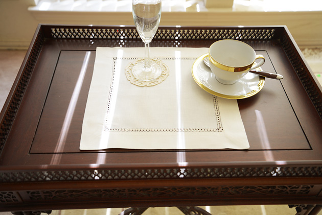 Edinburgh Hemstitch Placemat. Square 12x12". Pearled Ivory Color